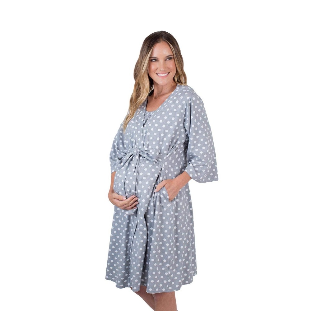 Baby Be Mine Gray Polka Dot Maternity Nursing Delivery Robe Hospital Bag Sz L/XL